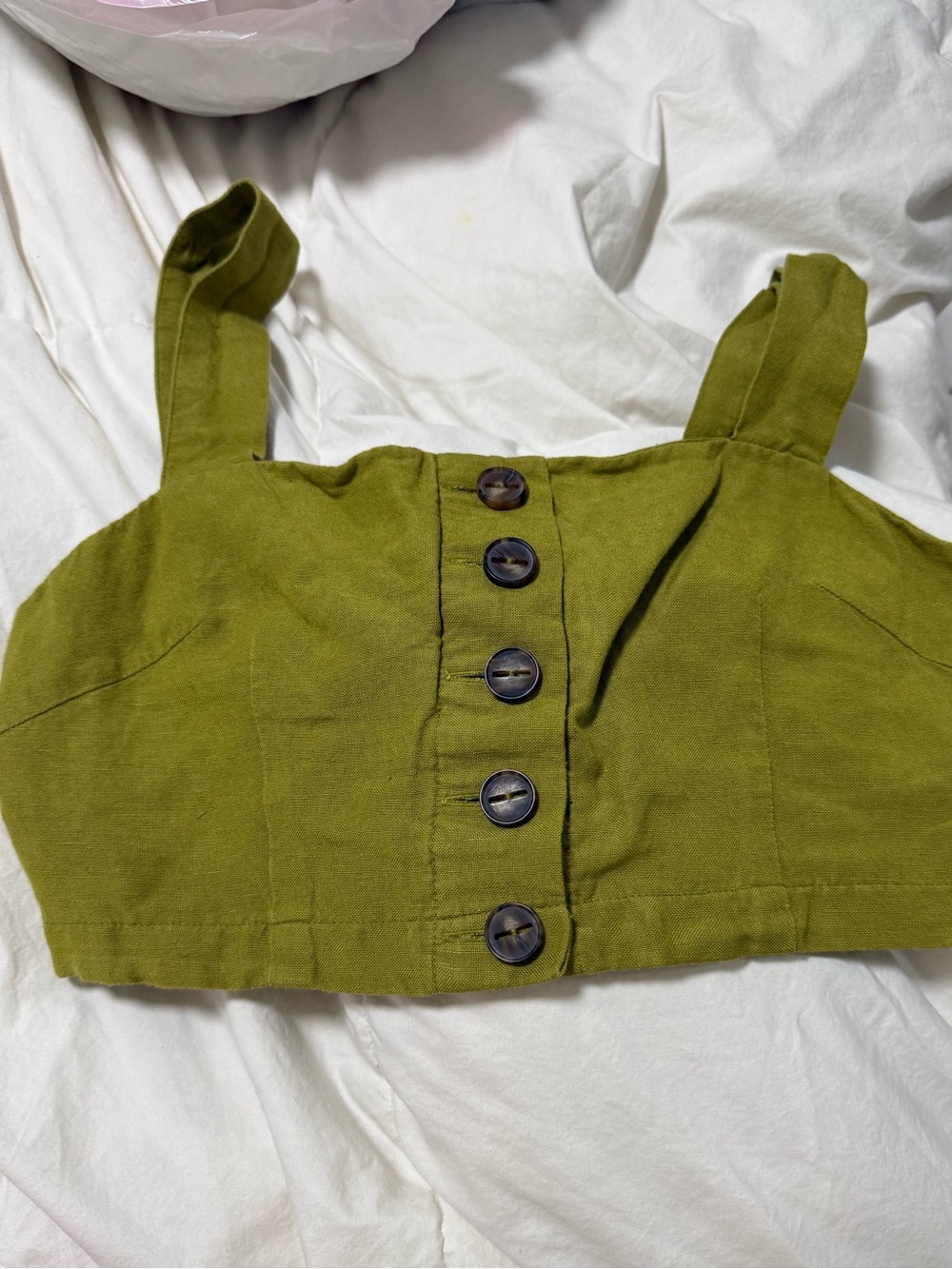 Forever 21 Olive Green Button-Front Crop Top